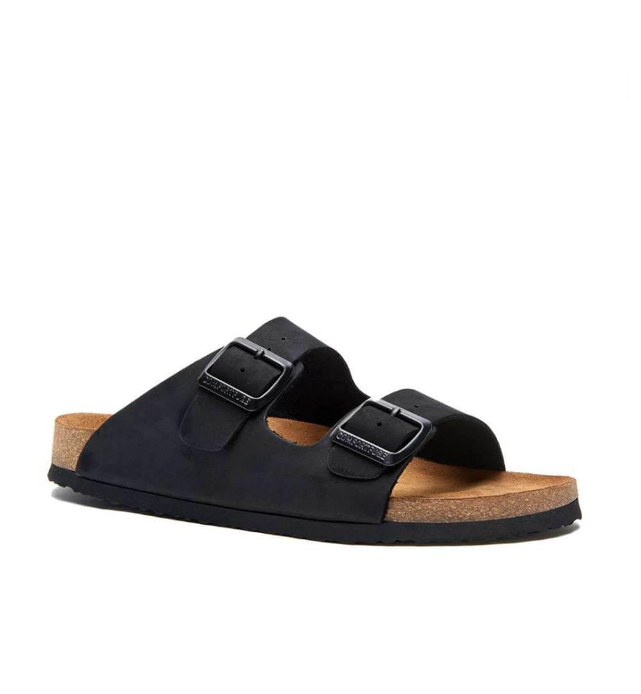 Ledersandalen mit anatomisch geformtem Korkfussbett - Schwarz-Nubuk