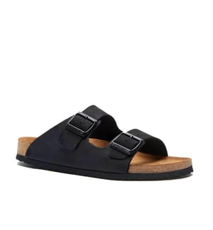 Ledersandalen mit anatomisch geformtem Korkfussbett - Schwarz-Nubuk
