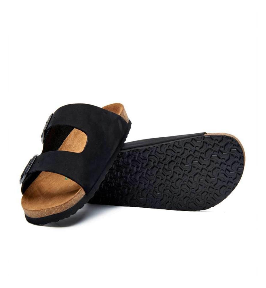 Ledersandalen mit anatomisch geformtem Korkfussbett - Schwarz-Nubuk