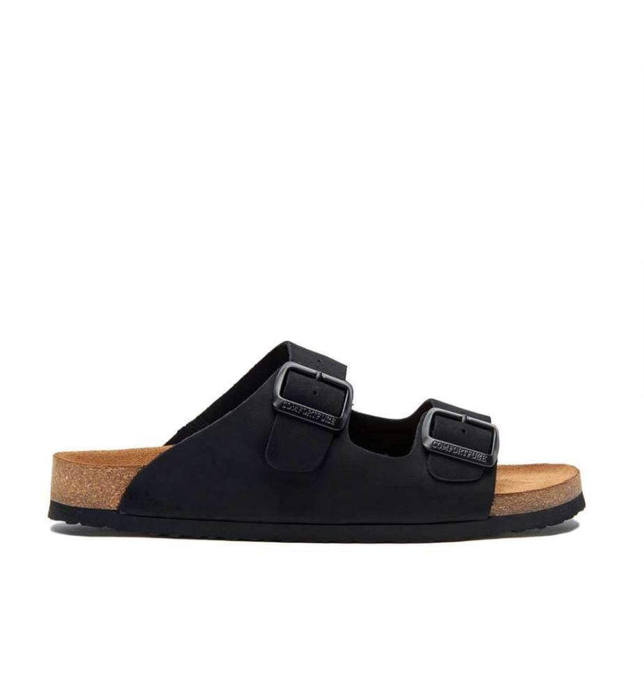 Ledersandalen mit anatomisch geformtem Korkfussbett - Schwarz-Nubuk