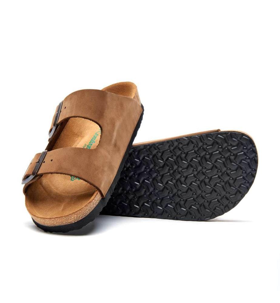 Ledersandalen mit anatomisch geformtem Korkfussbett - Sand-Nubuk