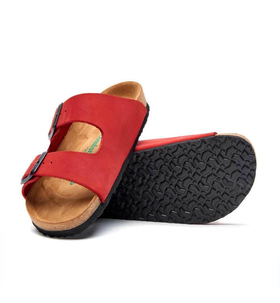 Ledersandalen mit anatomisch geformtem Korkfussbett - Rot-Nubuk
