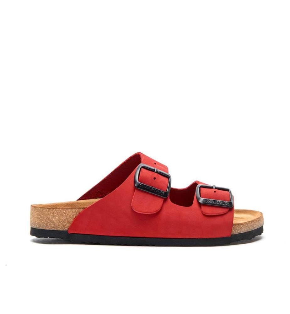 Ledersandalen mit anatomisch geformtem Korkfussbett - Rot-Nubuk