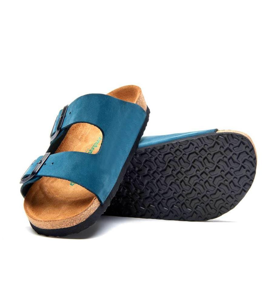 Ledersandalen mit anatomisch geformtem Korkfussbett - Navy-Nubuk