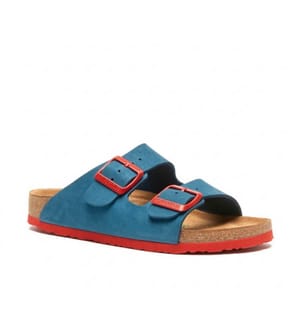 Ledersandalen mit anatomisch geformtem Korkfussbett - Navy-Rot