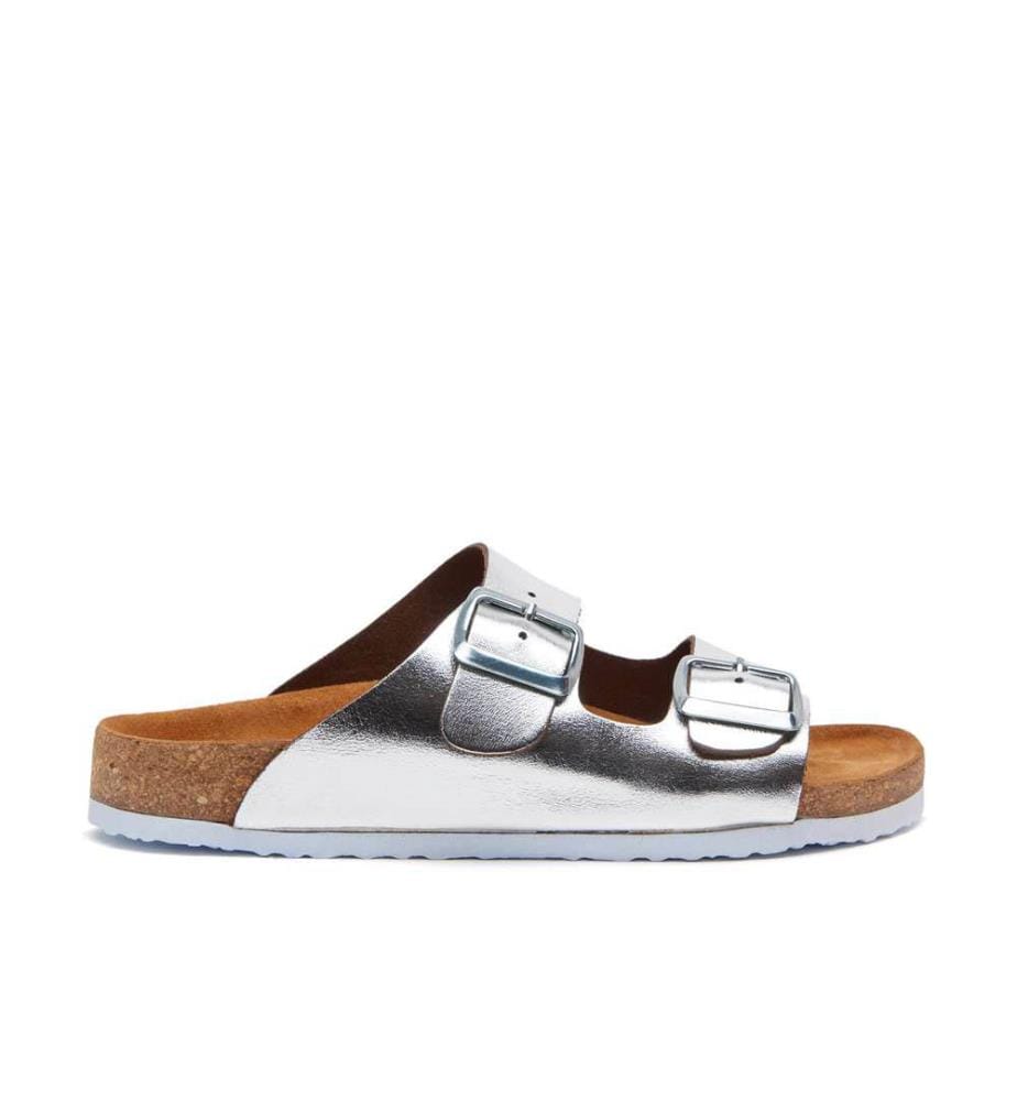 Ledersandalen mit anatomisch geformtem Korkfussbett - Silber