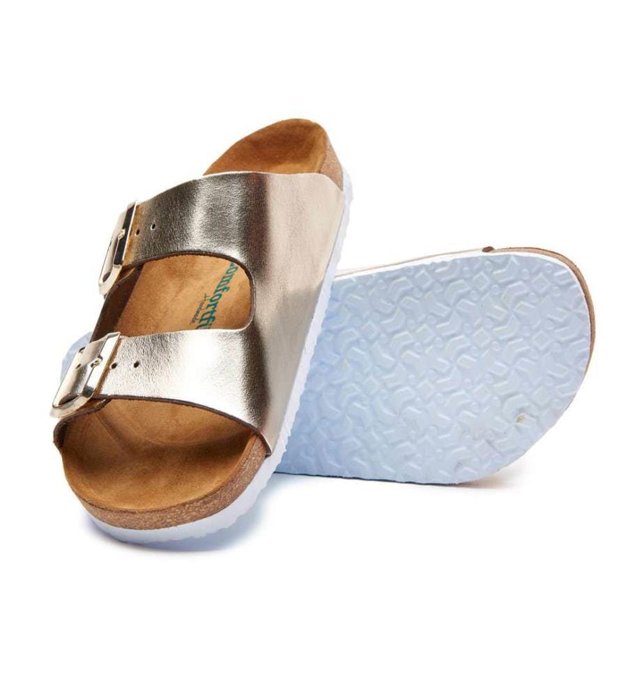 Ledersandalen mit anatomisch geformtem Korkfussbett - Gold