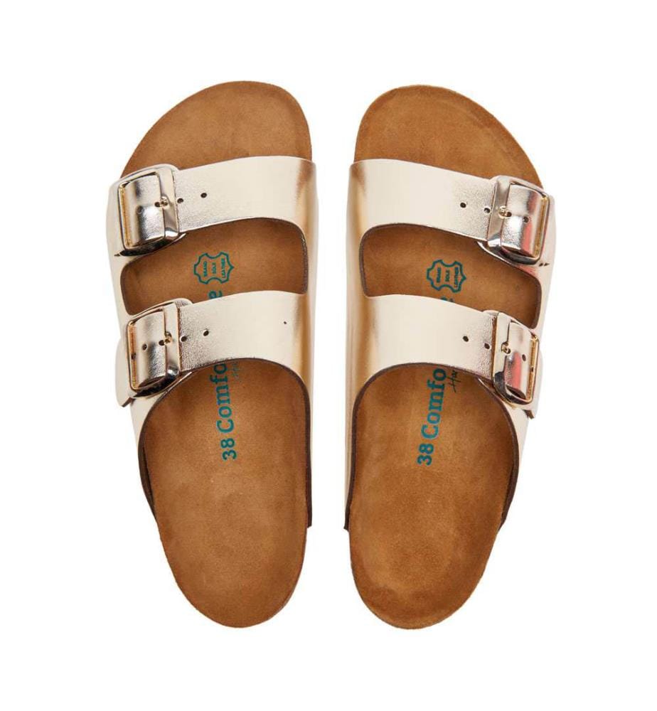 Ledersandalen mit anatomisch geformtem Korkfussbett - Gold