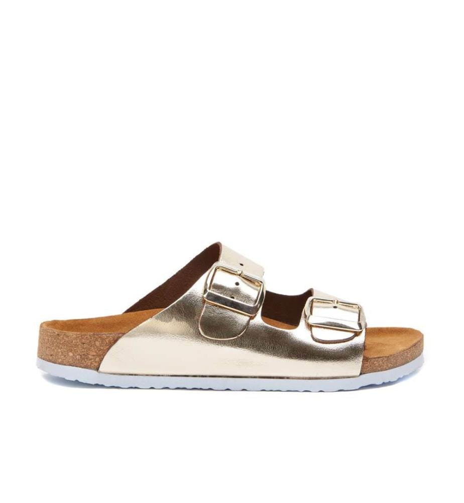 Ledersandalen mit anatomisch geformtem Korkfussbett - Gold