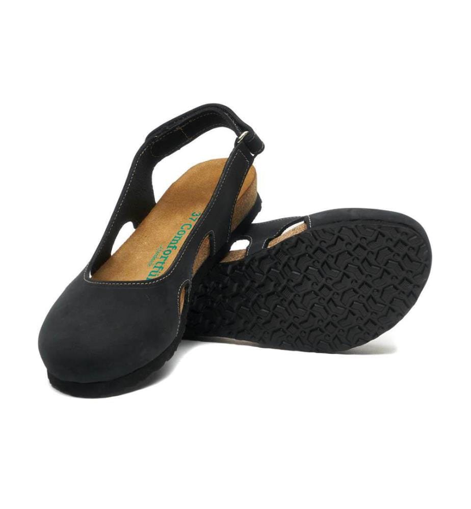 Lederflats mit Korkfussbett - Schwarz-Nubuk