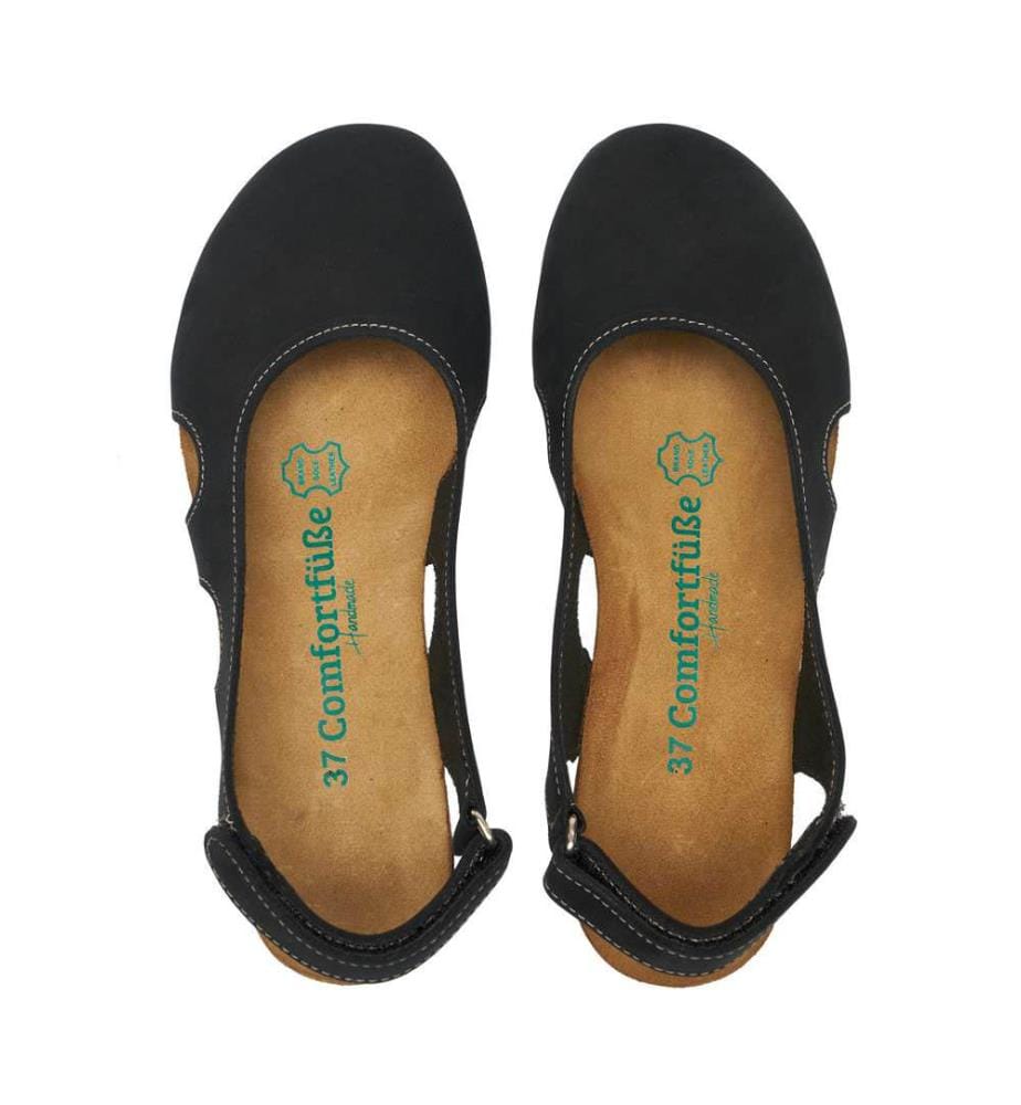 Lederflats mit Korkfussbett - Schwarz-Nubuk