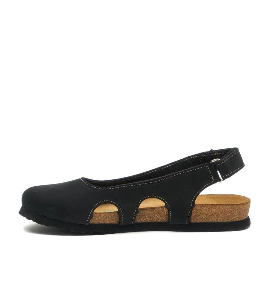 Lederflats mit Korkfussbett - Schwarz-Nubuk