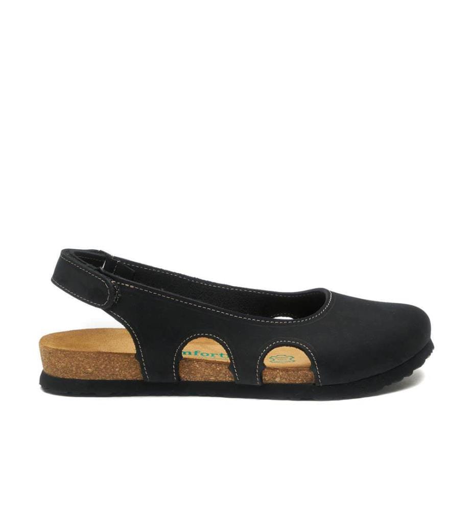 Lederflats mit Korkfussbett - Schwarz-Nubuk