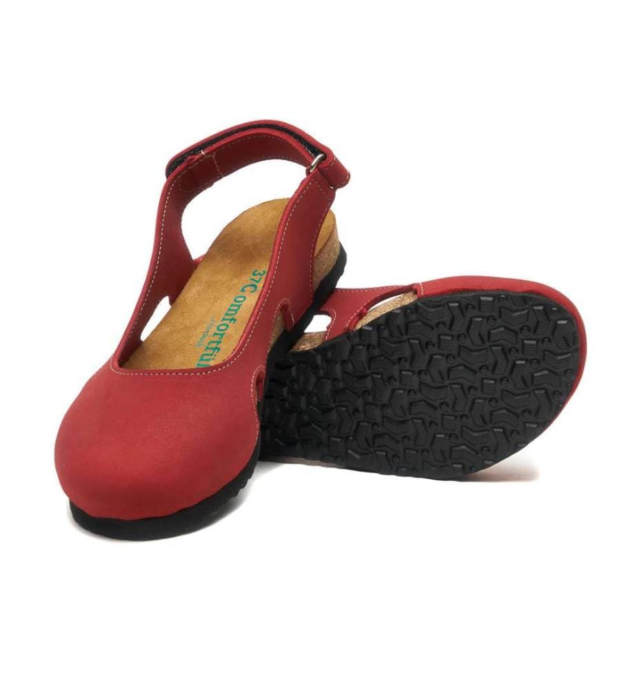 Lederflats mit Korkfussbett - Rot-Nubuk