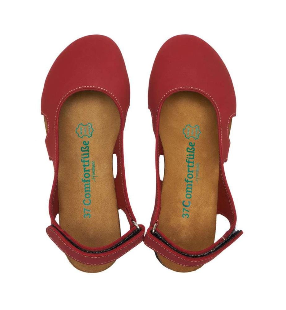 Lederflats mit Korkfussbett - Rot-Nubuk