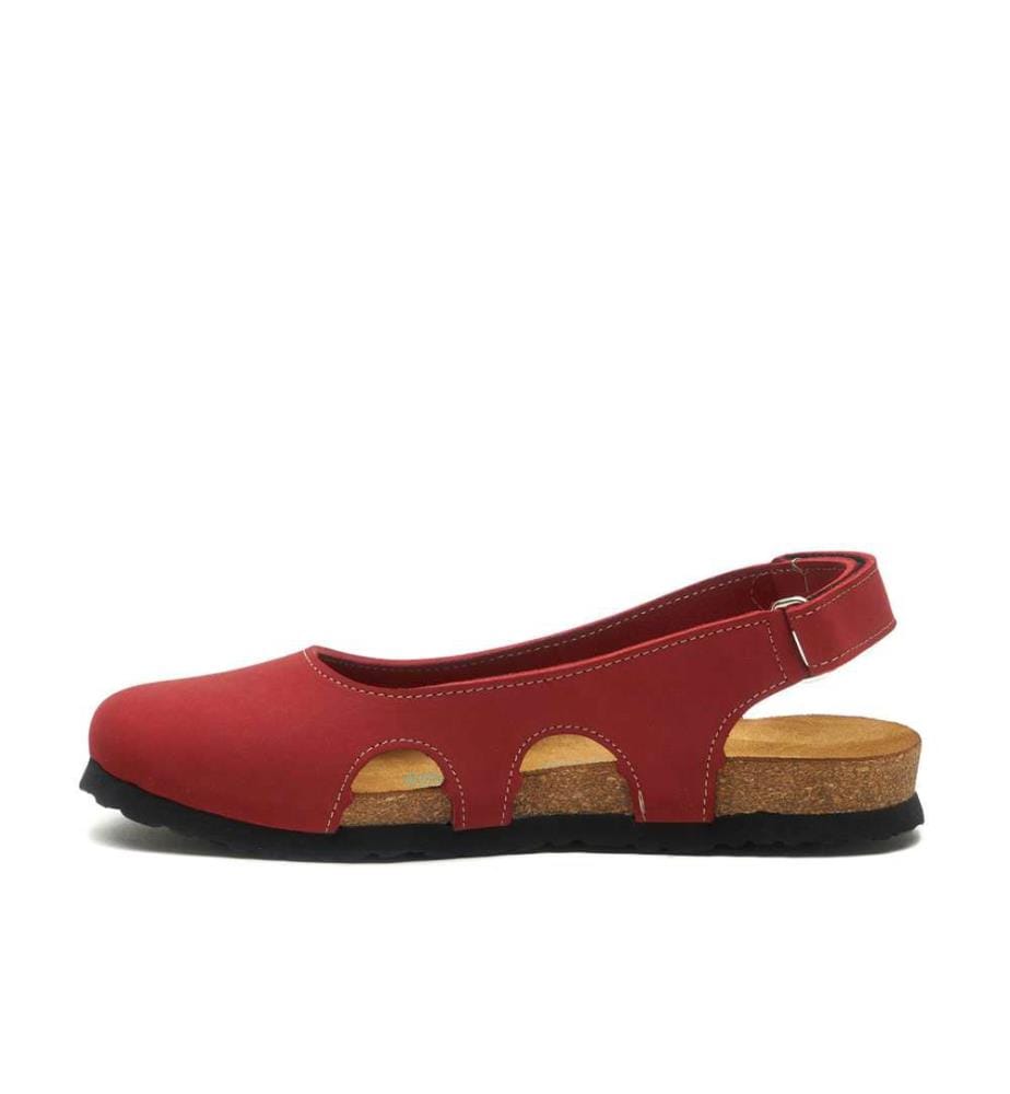 Lederflats mit Korkfussbett - Rot-Nubuk