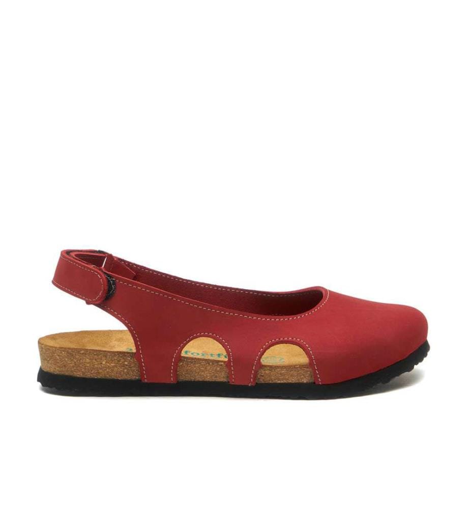 Lederflats mit Korkfussbett - Rot-Nubuk