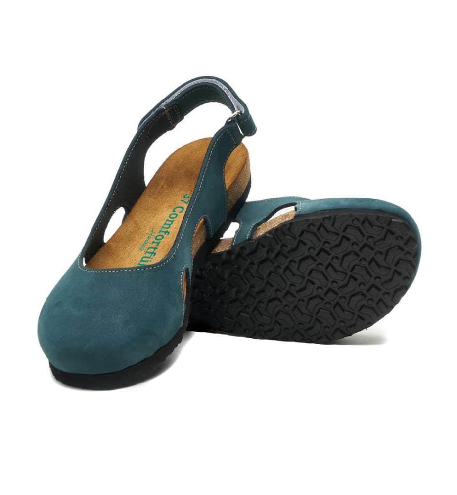 Flache Lederschuhe mit Korkfussbett - Navy-Nubuk
