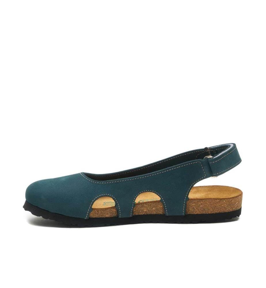 Flache Lederschuhe mit Korkfussbett - Navy-Nubuk