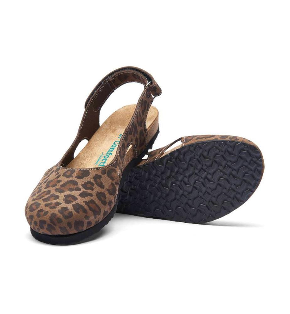 Flache Lederschuhe mit Korkfussbett - Leopard-Nubuk