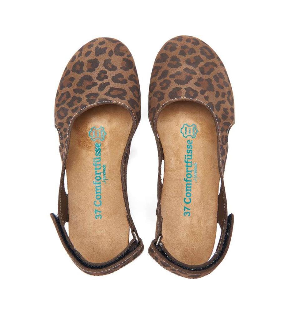 Flache Lederschuhe mit Korkfussbett - Leopard-Nubuk