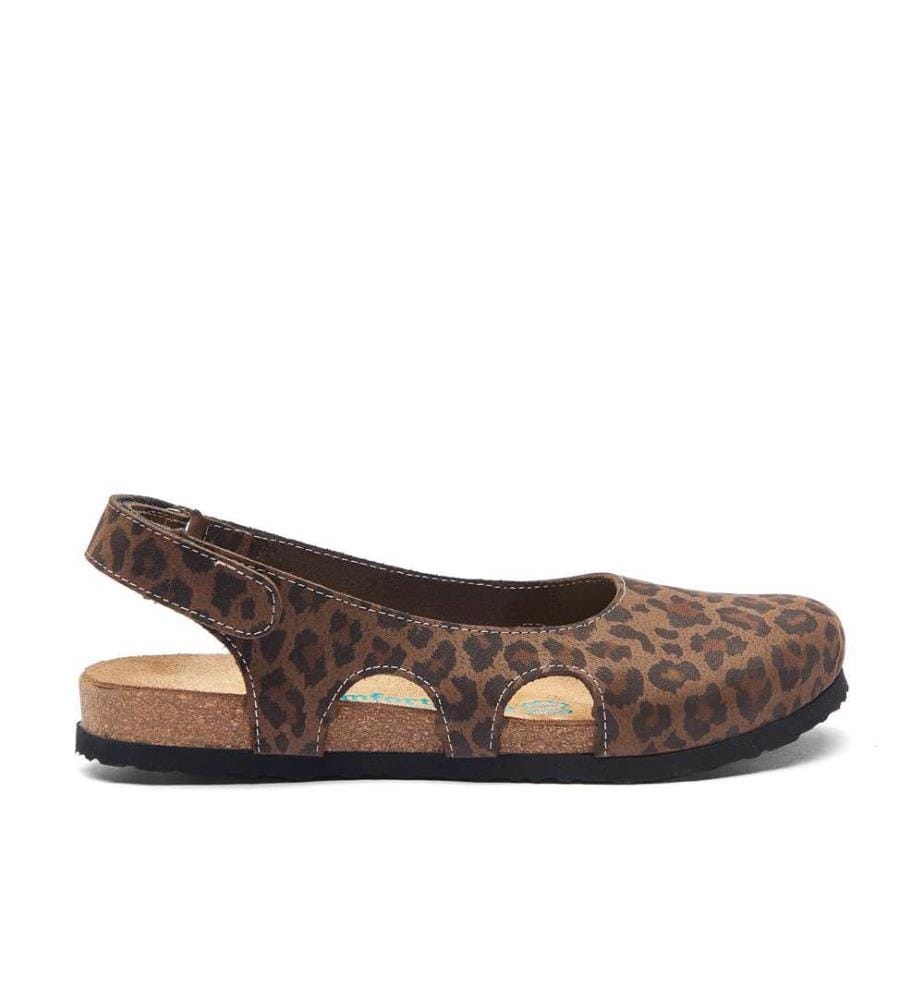 Flache Lederschuhe mit Korkfussbett - Leopard-Nubuk