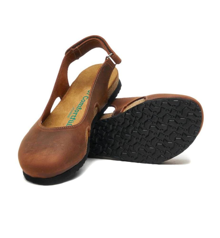 Leder Flats mit Korkfussbett - Braun-Crazy