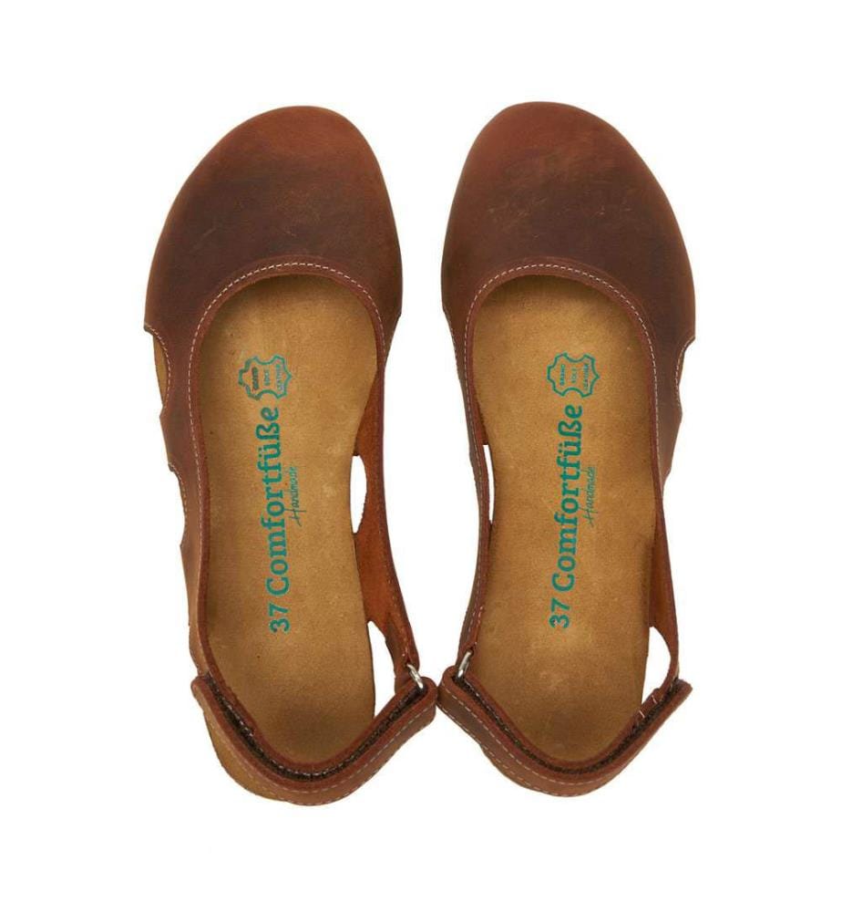 Leder Flats mit Korkfussbett - Braun-Crazy