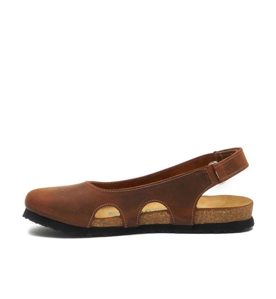 Leder Flats mit Korkfussbett - Braun-Crazy