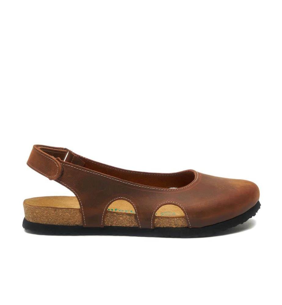Leder Flats mit Korkfussbett - Braun-Crazy