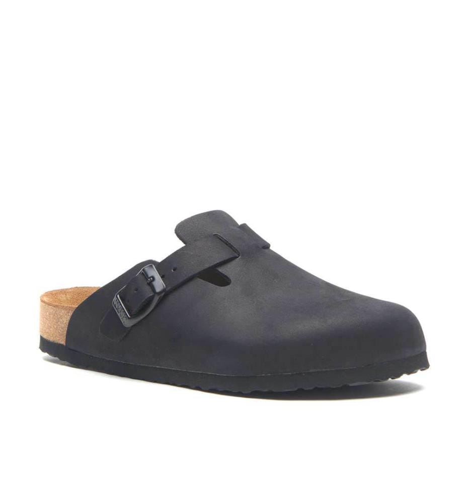 Lederclogs mit anatomisch geformtem Korkfussbett - Schwarz-Nubuk