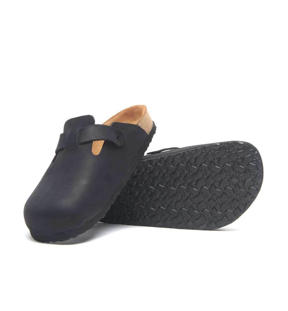Lederclogs mit anatomisch geformtem Korkfussbett - Schwarz-Nubuk