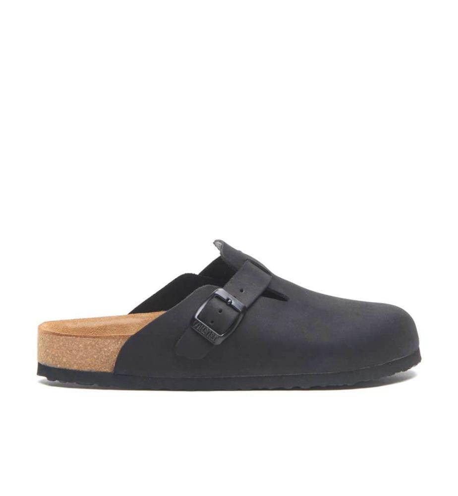 Lederclogs mit anatomisch geformtem Korkfussbett - Schwarz-Nubuk