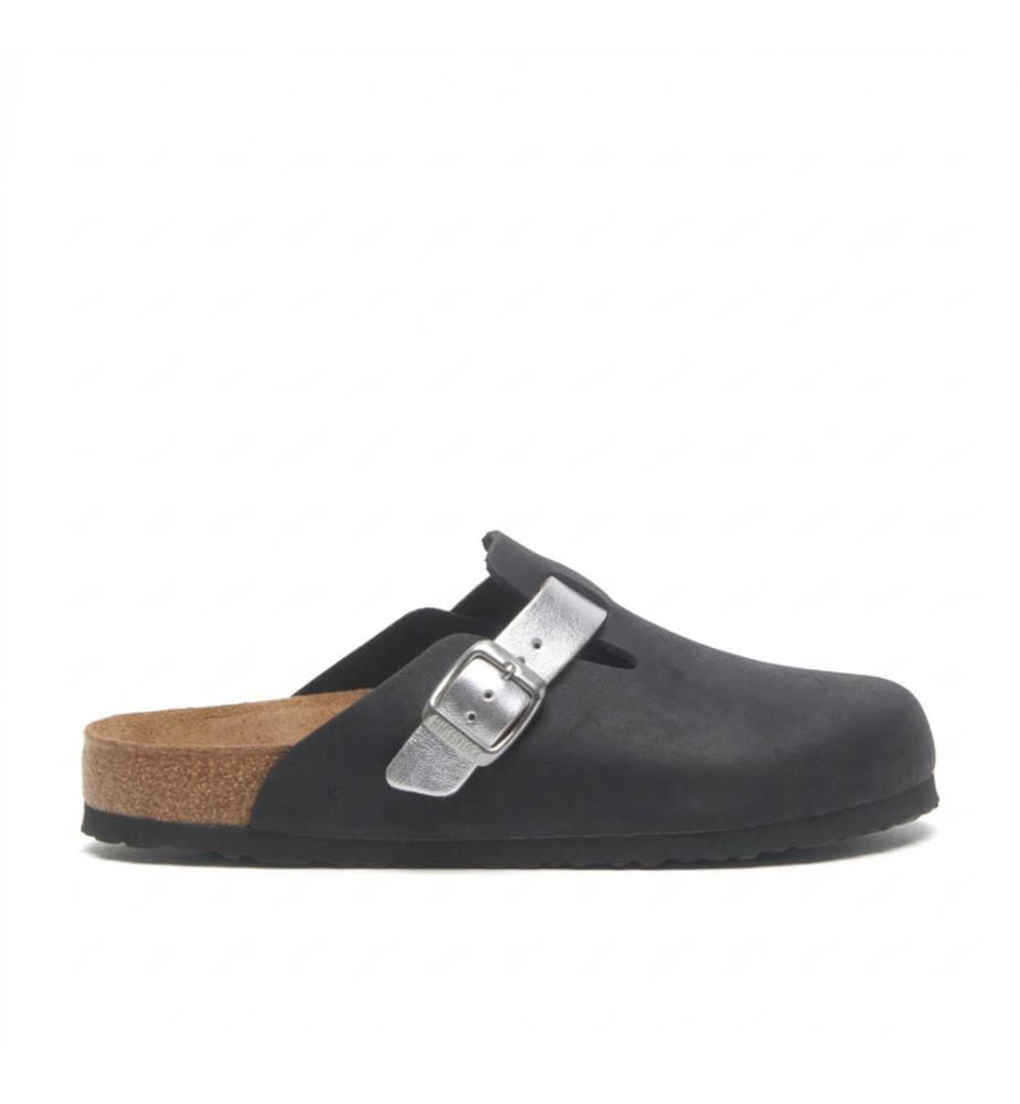 Lederclogs mit anatomisch geformtem Korkfussbett - Schwarz-Silber
