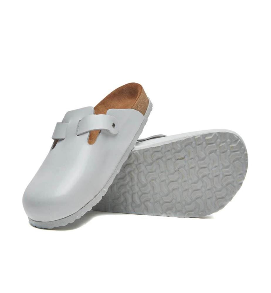 Lederclogs mit anatomisch geformtem Korkfussbett - Weiss
