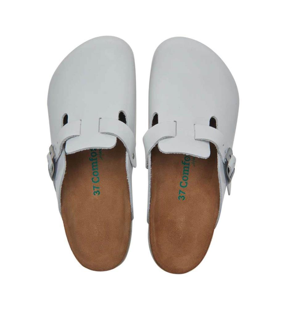 Lederclogs mit anatomisch geformtem Korkfussbett - Weiss