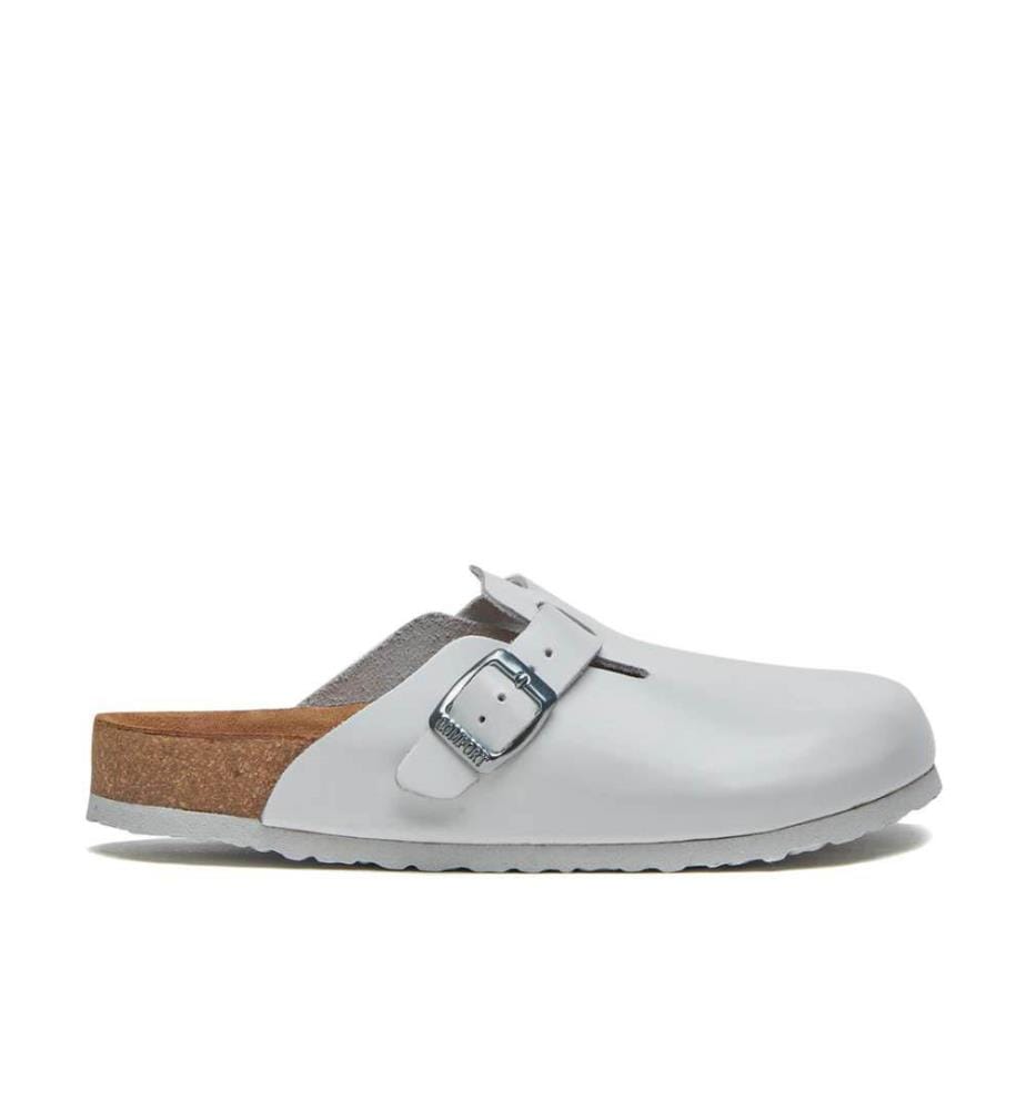 Lederclogs mit anatomisch geformtem Korkfussbett - Weiss