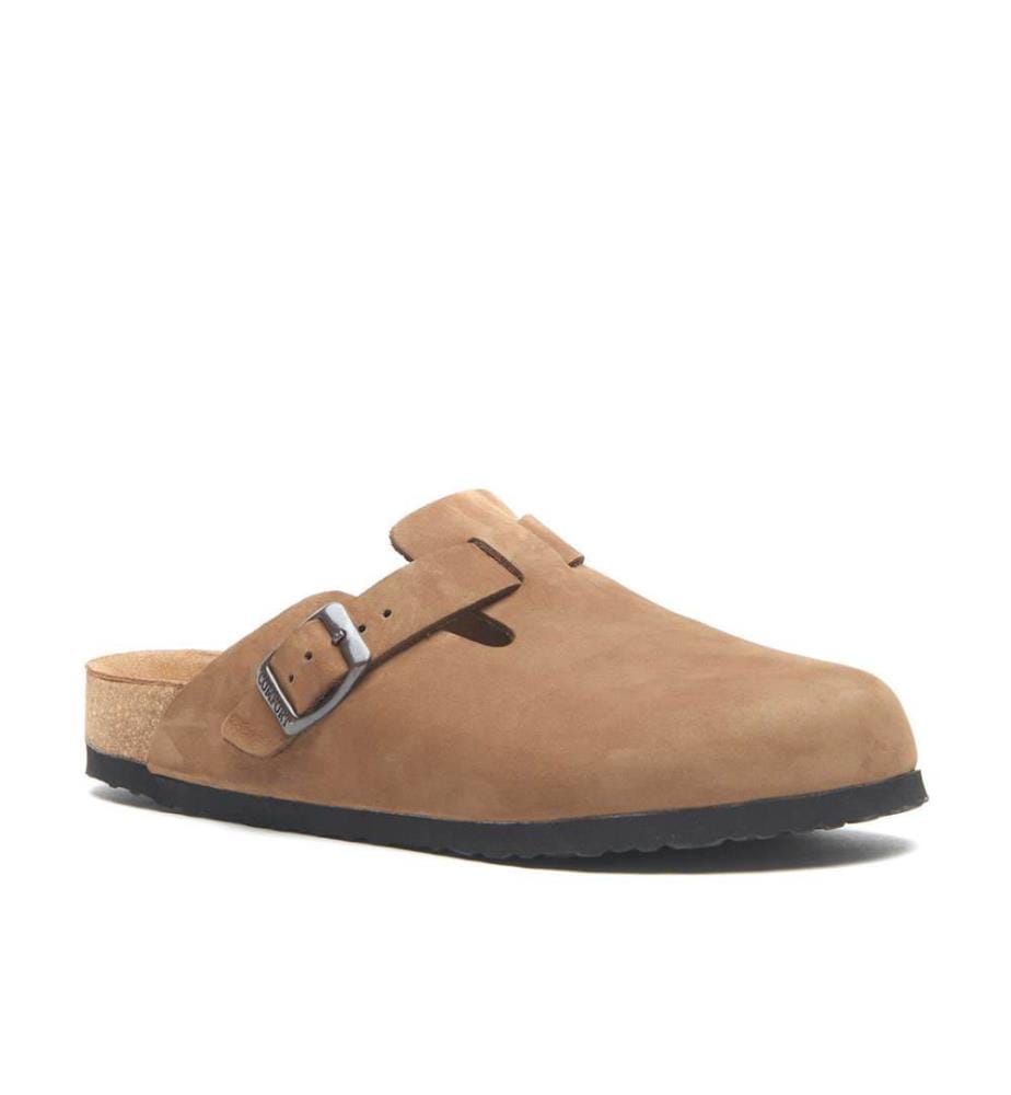Lederclogs mit anatomisch geformtem Korkfussbett - Sand-Nubuk