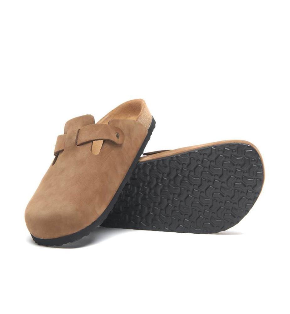 Lederclogs mit anatomisch geformtem Korkfussbett - Sand-Nubuk