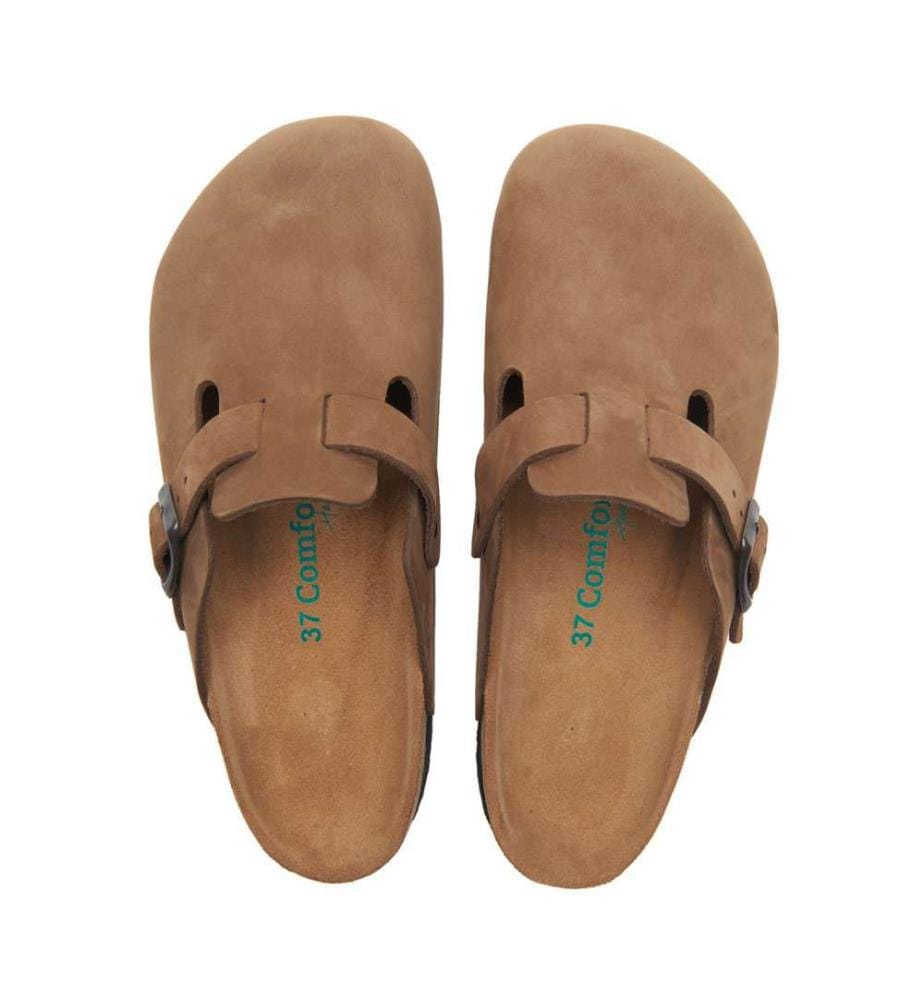 Lederclogs mit anatomisch geformtem Korkfussbett - Sand-Nubuk