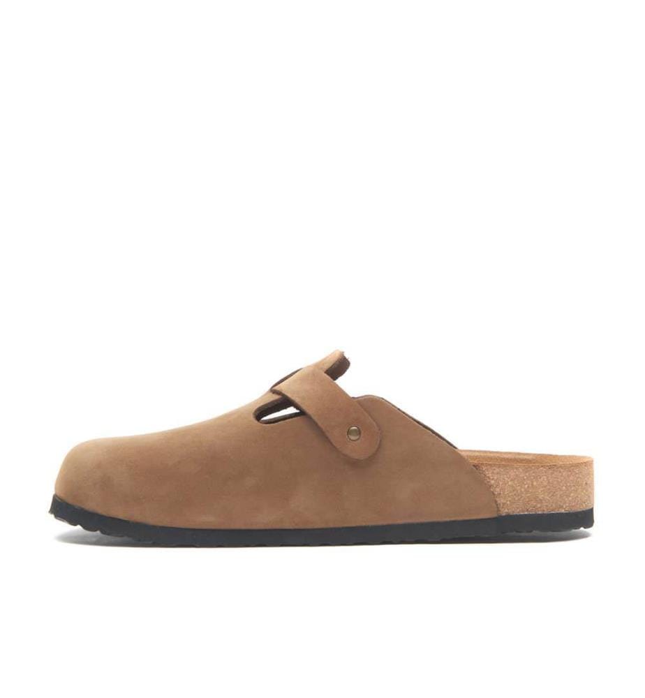 Lederclogs mit anatomisch geformtem Korkfussbett - Sand-Nubuk