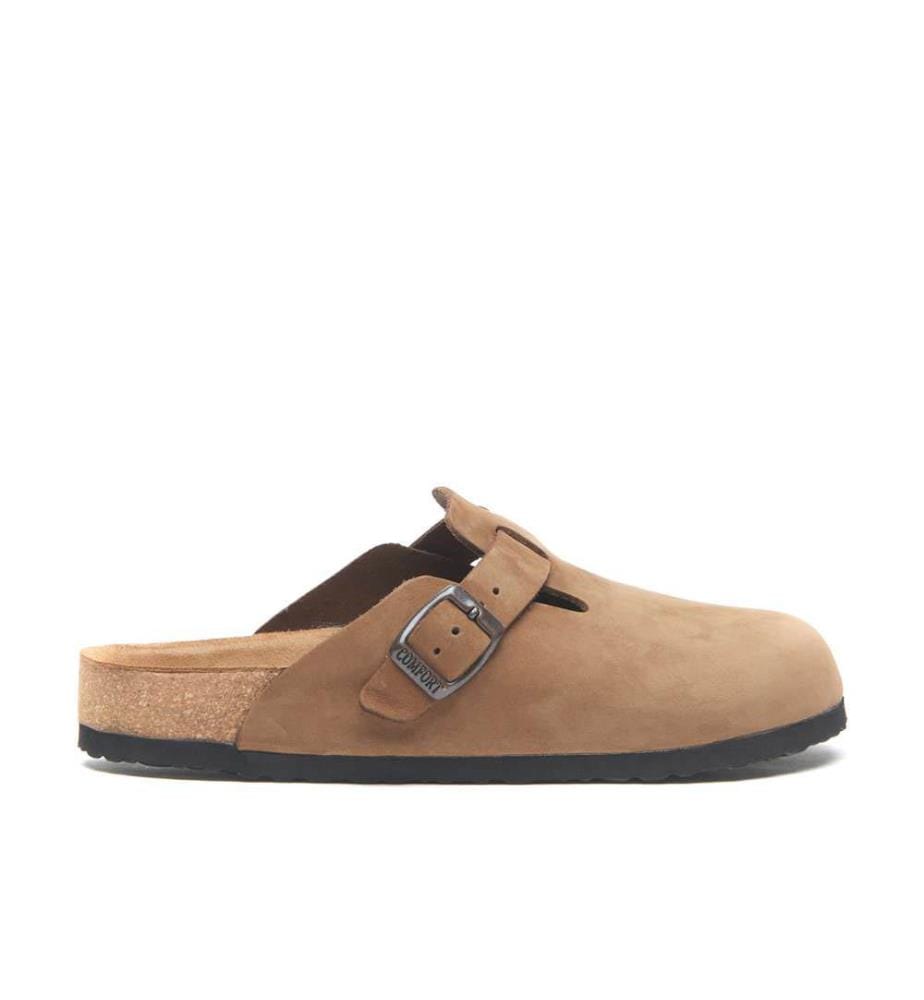 Lederclogs mit anatomisch geformtem Korkfussbett - Sand-Nubuk