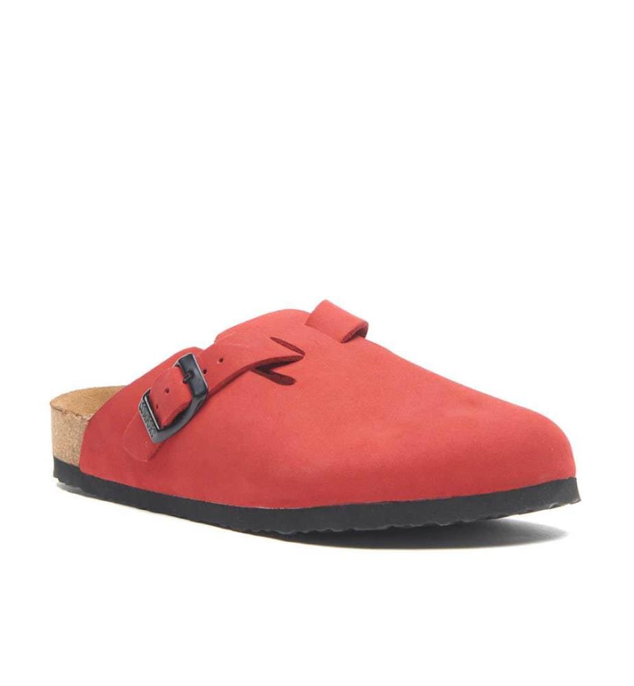 Lederclogs mit anatomisch geformtem Korkfussbett - Rot-Nubuk