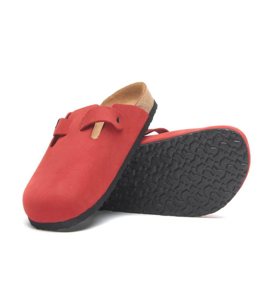 Lederclogs mit anatomisch geformtem Korkfussbett - Rot-Nubuk