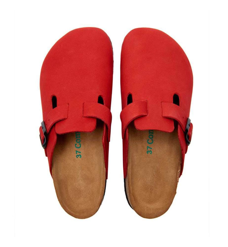 Lederclogs mit anatomisch geformtem Korkfussbett - Rot-Nubuk