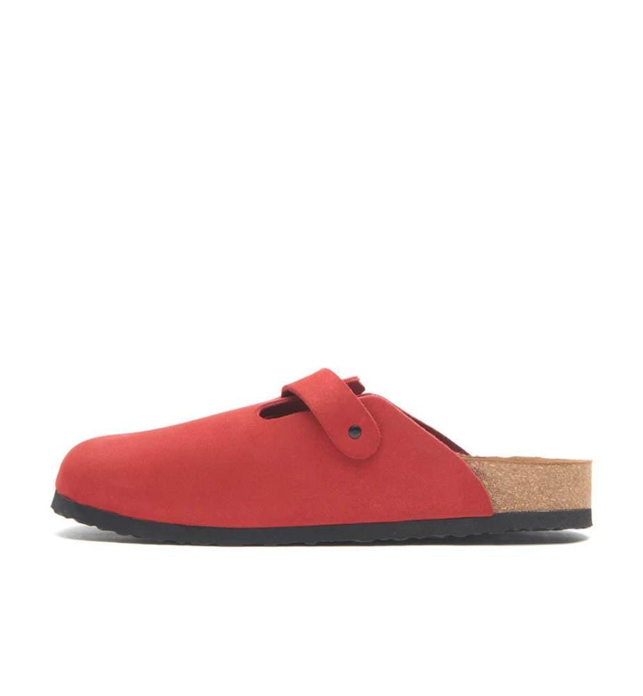 Lederclogs mit anatomisch geformtem Korkfussbett - Rot-Nubuk