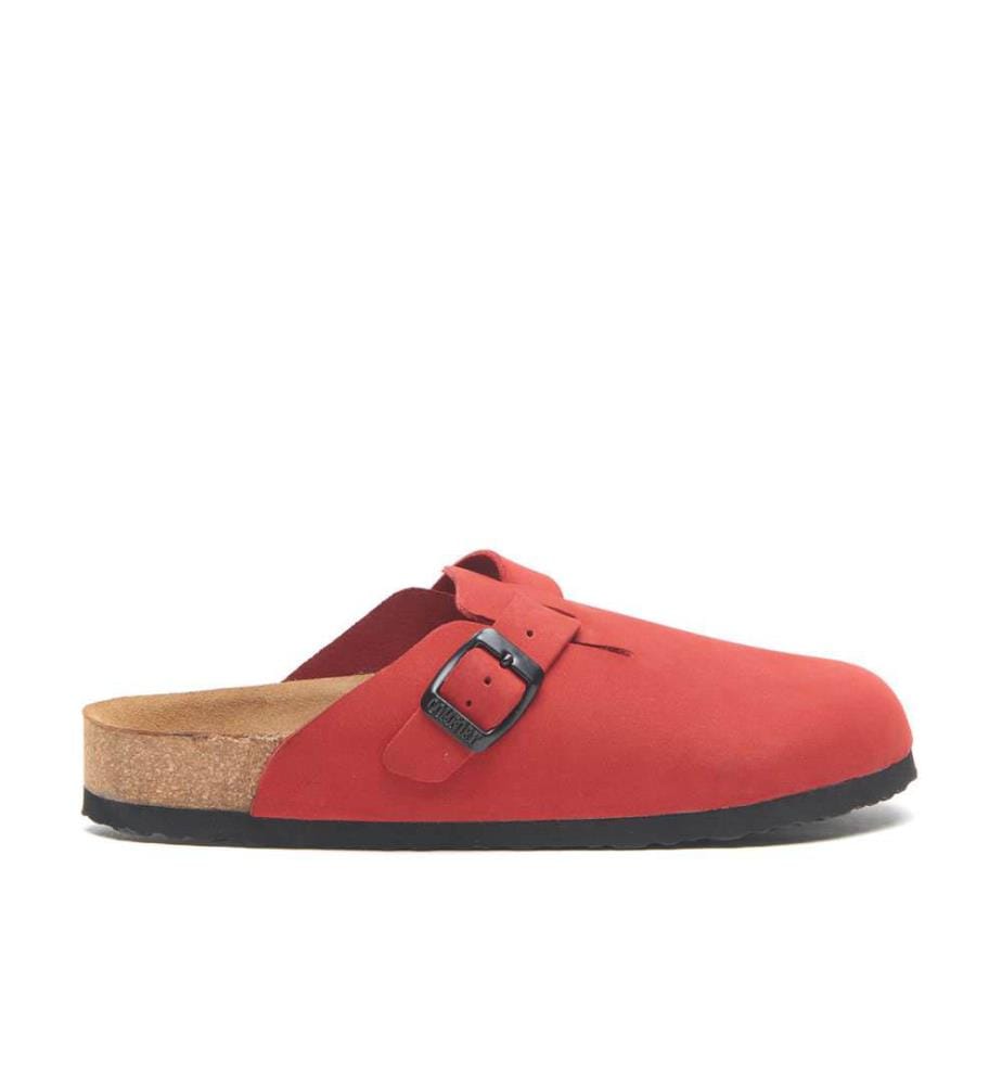 Lederclogs mit anatomisch geformtem Korkfussbett - Rot-Nubuk