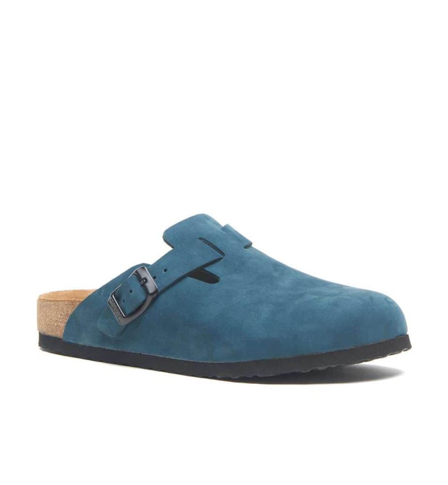 Lederclogs mit anatomisch geformtem Korkfussbett - Navy-Nubuk