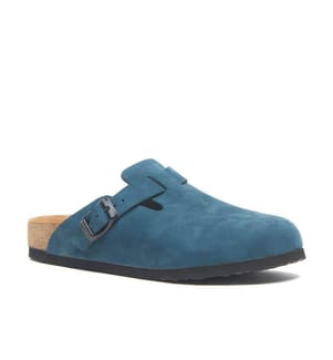 Lederclogs mit anatomisch geformtem Korkfussbett - Navy-Nubuk