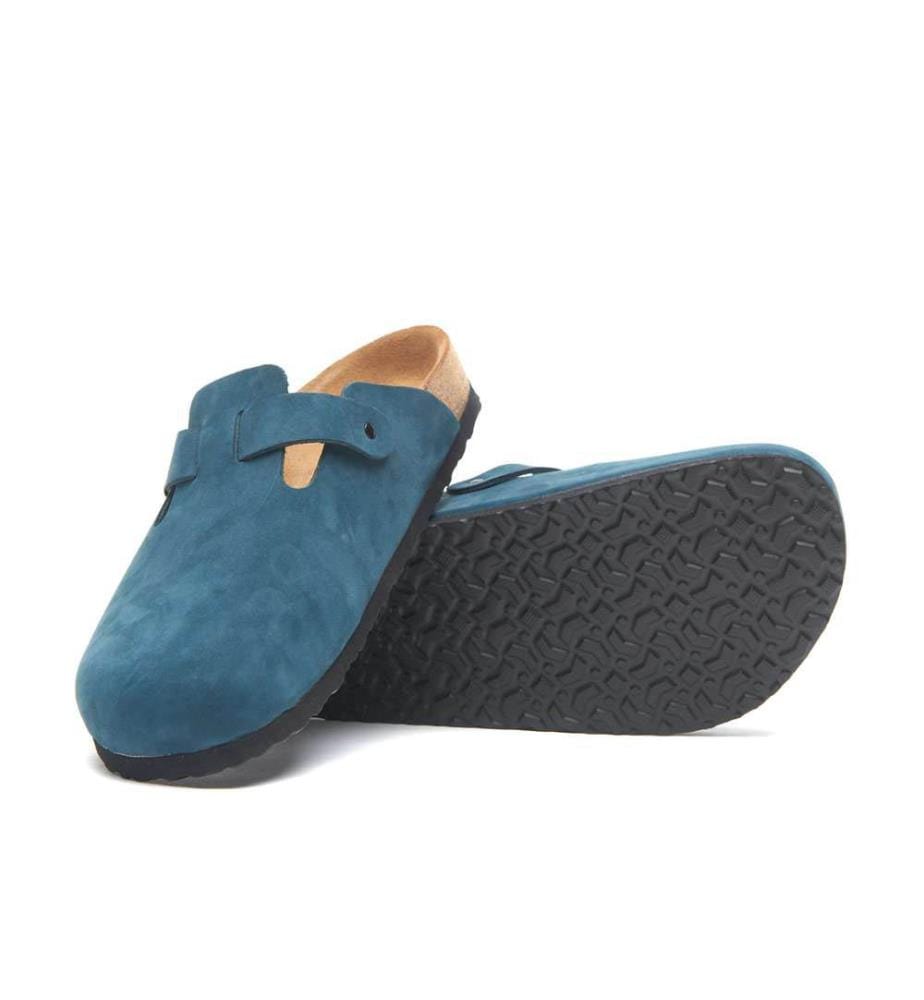 Lederclogs mit anatomisch geformtem Korkfussbett - Navy-Nubuk